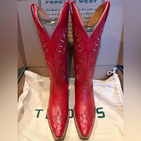 NWT Tecovas Annie Eagle Americana Red Cowboy Boots - Picture 3 of 8